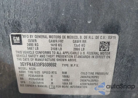 2015 Cadillac Srx Standard from USA, damaged, VIN 3GYFNAE33FS608692